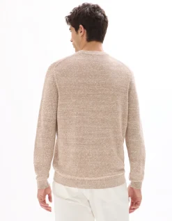 Tweekleurige linnenmix trui met ronde hals - beige