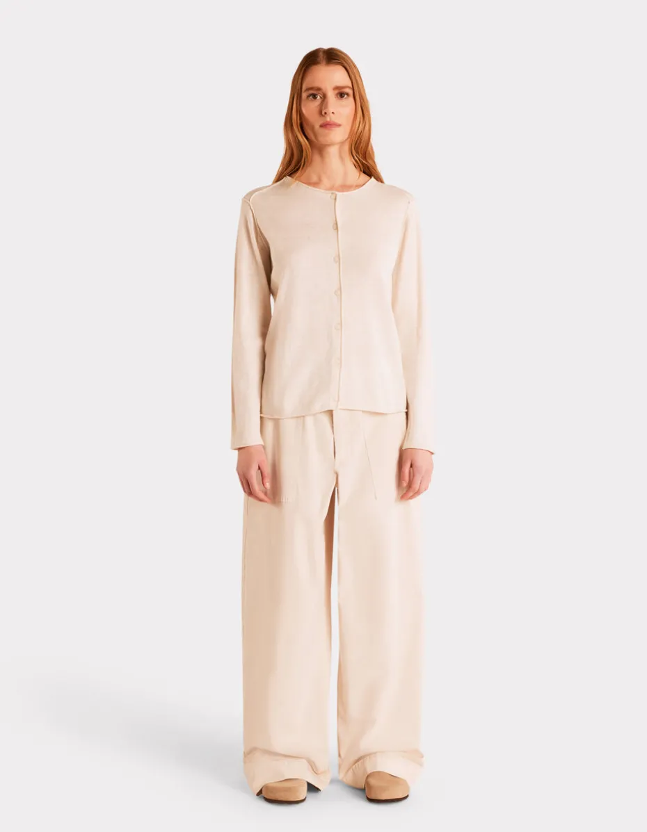 Vest met lange mouwen en ronde hals - beige