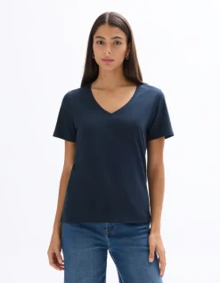 V-hals katoenen t-shirt - marineblauw