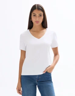 V-hals katoenen t-shirt - wit