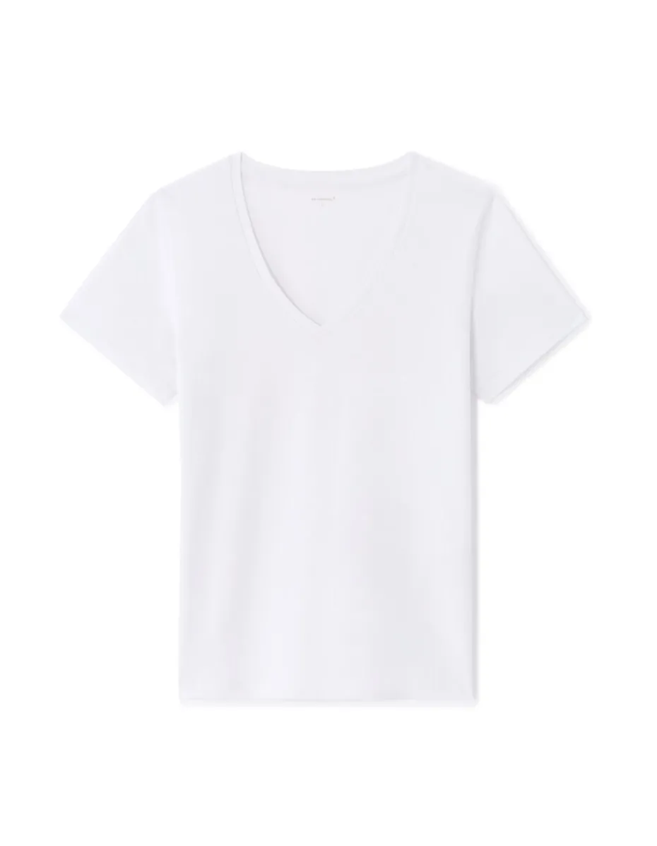 V-hals katoenen t-shirt - wit
