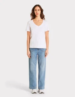 V-hals katoenen t-shirt - wit