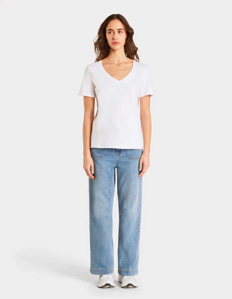 V-hals katoenen t-shirt - wit