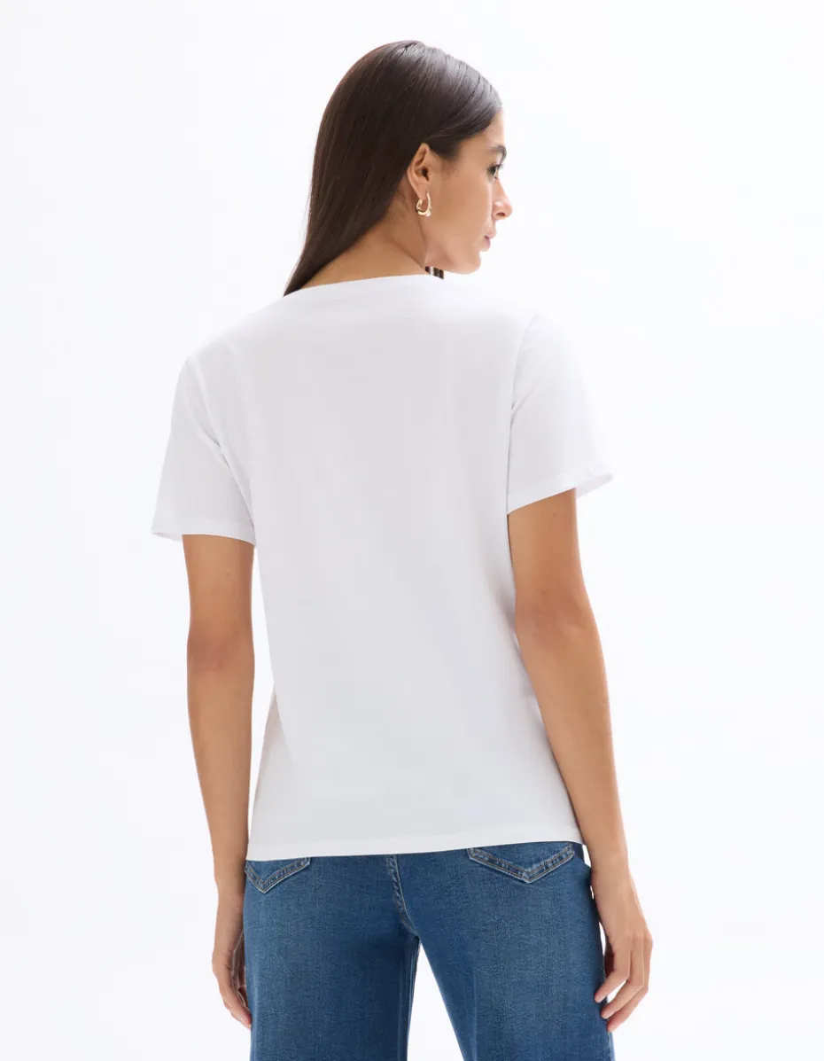 V-hals katoenen t-shirt - wit