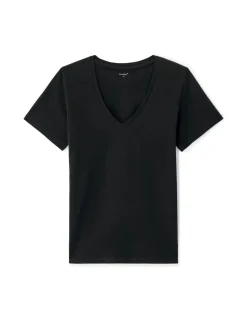 V-hals katoenen t-shirt - zwart