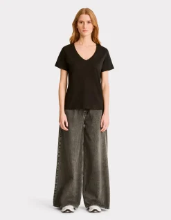 V-hals katoenen t-shirt - zwart
