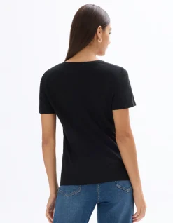 V-hals katoenen t-shirt - zwart
