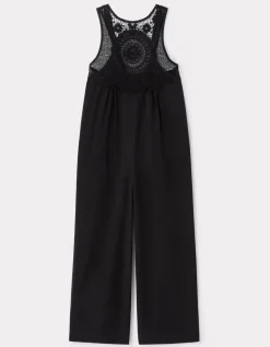 Vloeiende gehaakte jumpsuit aan de bovenkant - zwart