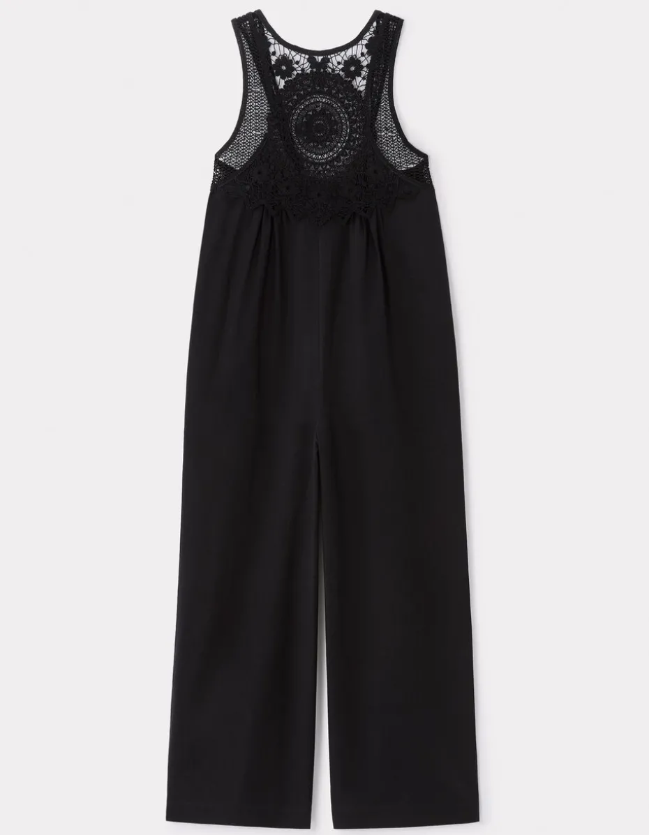 Vloeiende gehaakte jumpsuit aan de bovenkant - zwart