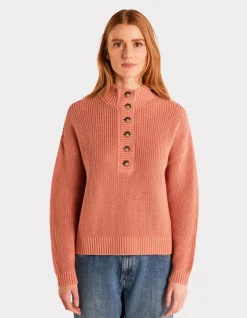 Warme katoenen trui met hoge kraag - roze