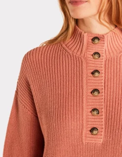Warme katoenen trui met hoge kraag - roze
