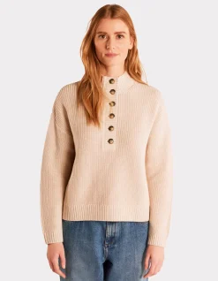 Warme katoenen trui met hoge kraag - beige