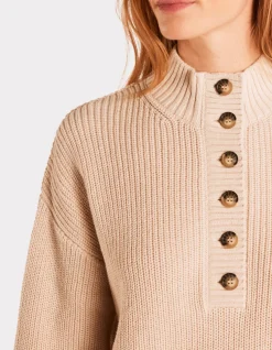 Warme katoenen trui met hoge kraag - beige