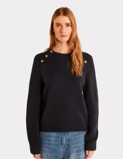 Warme katoenen trui met ronde hals - marineblauw