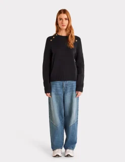 Warme katoenen trui met ronde hals - marineblauw