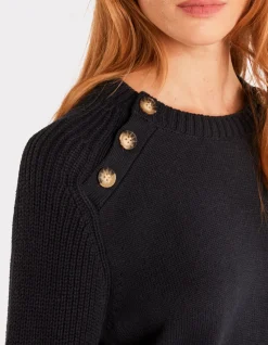 Warme katoenen trui met ronde hals - marineblauw