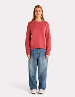 Warme katoenen trui met ronde hals - roze