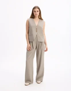 wijde broek hoge taille - beige