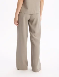 wijde broek hoge taille - beige