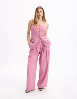 Wijde broek in katoenpopeline - roze