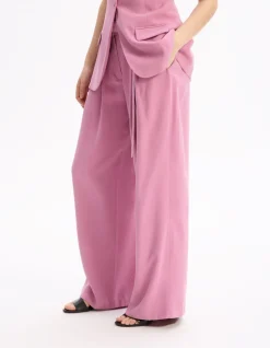 Wijde broek in katoenpopeline - roze