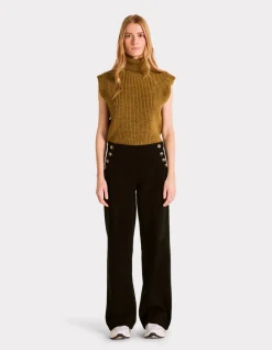 wijde broek met decoratieve knopen - zwart