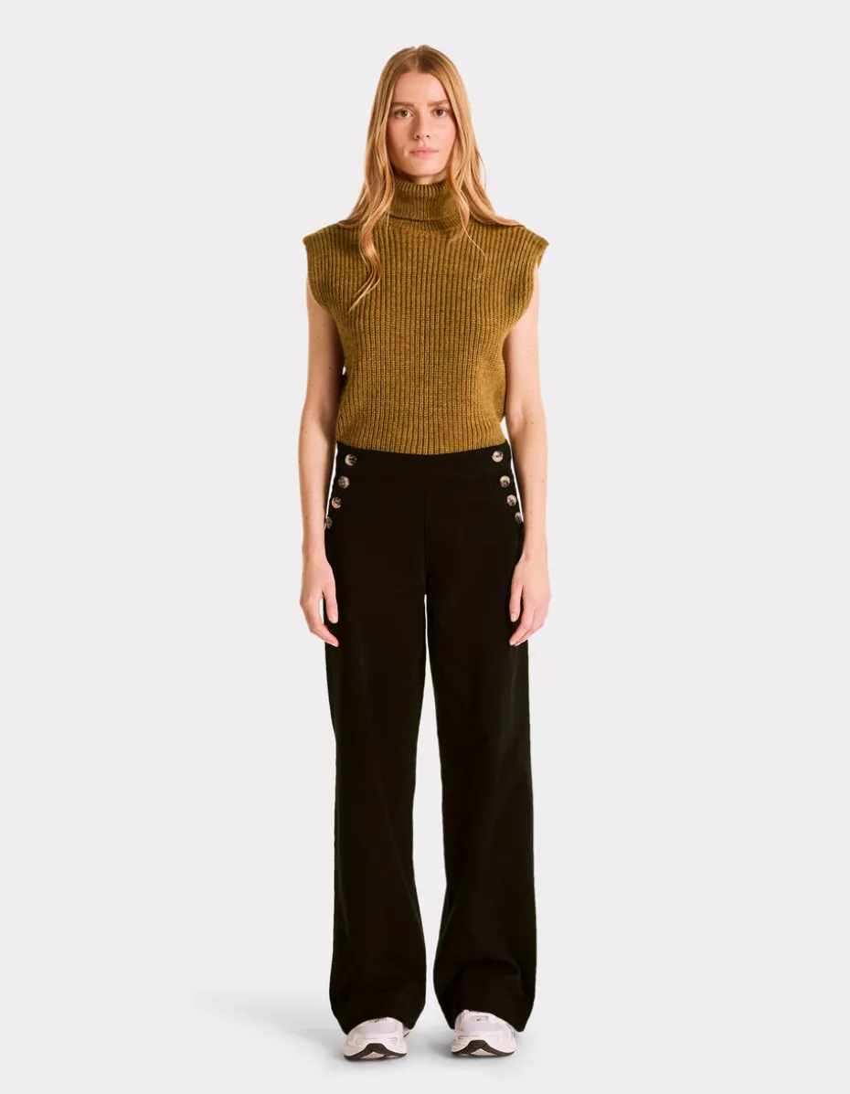 wijde broek met decoratieve knopen - zwart