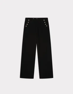 wijde broek met decoratieve knopen - zwart