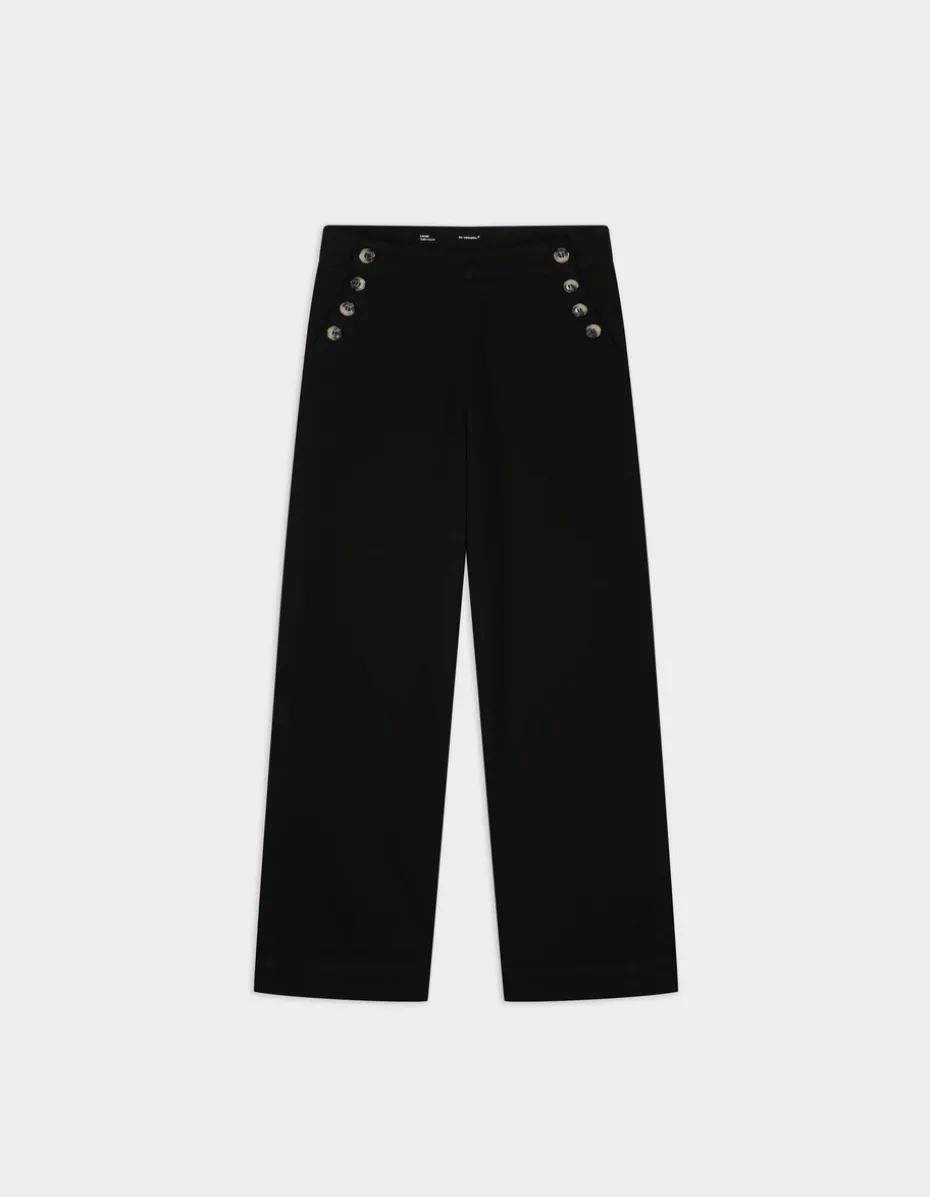 wijde broek met decoratieve knopen - zwart