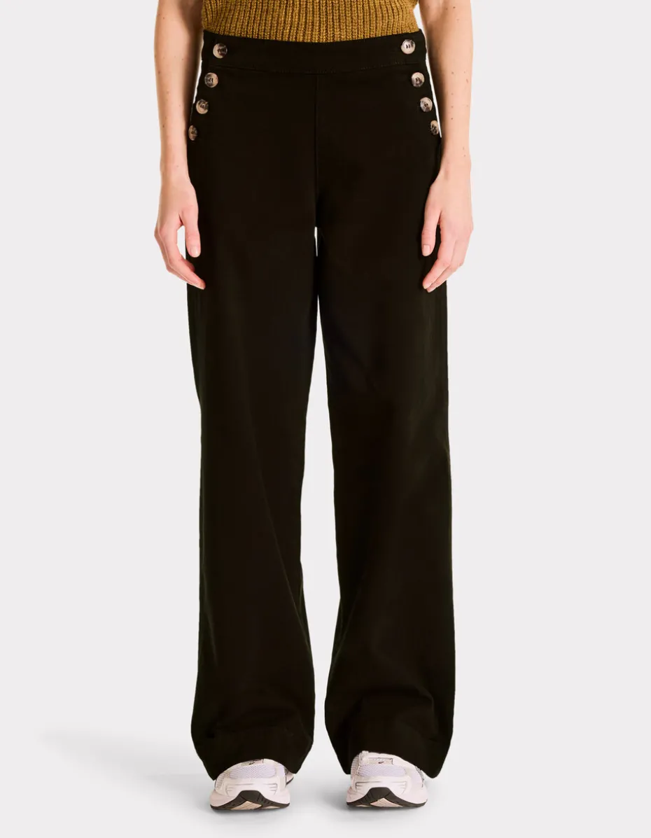 wijde broek met decoratieve knopen - zwart