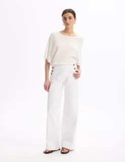 wijde broek met decoratieve knopen - wit