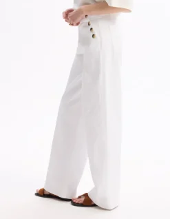 wijde broek met decoratieve knopen - wit