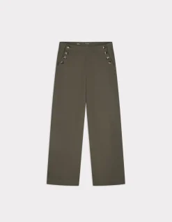 wijde broek met knoopjes - kaki