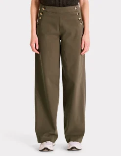 wijde broek met knoopjes - kaki