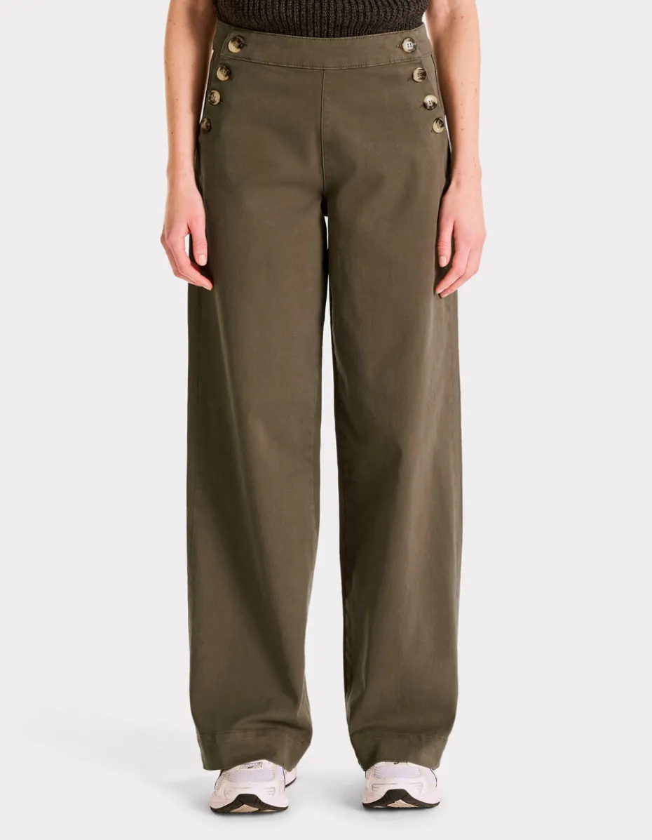 wijde broek met knoopjes - kaki