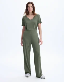 Wijde broek van modalmix - olijfgroen