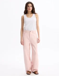Wijde denim broek - roze