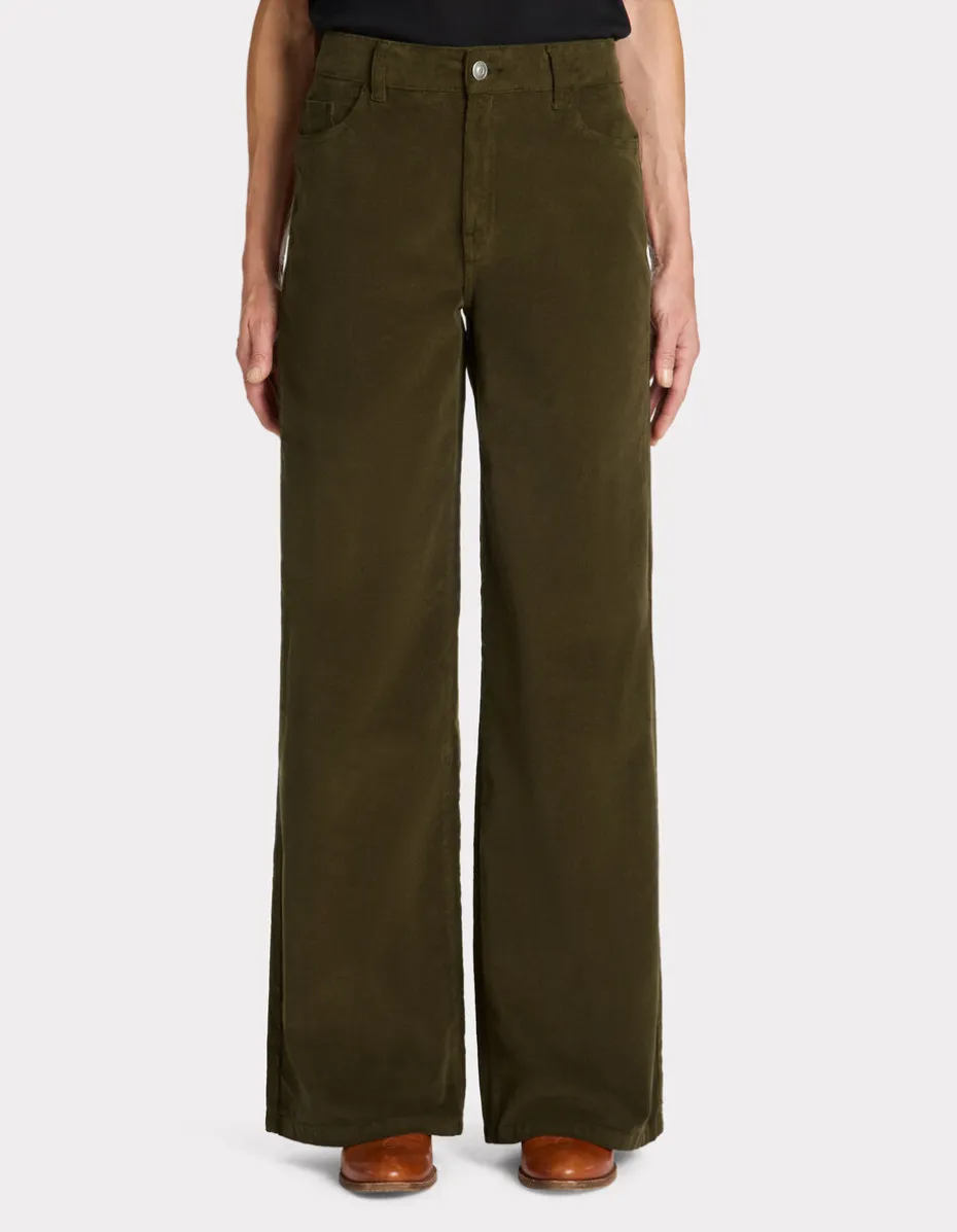 Wijde fluwelen broek - kaki