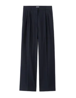 Wijde geplooide pantalon - marineblauw