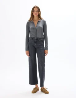 Wijde jeans met hoge taille - donkergrijs