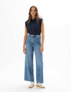 Wijde jeans met hoge taille - blauw