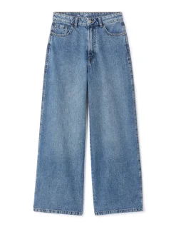 Wijde jeans met hoge taille - blauw