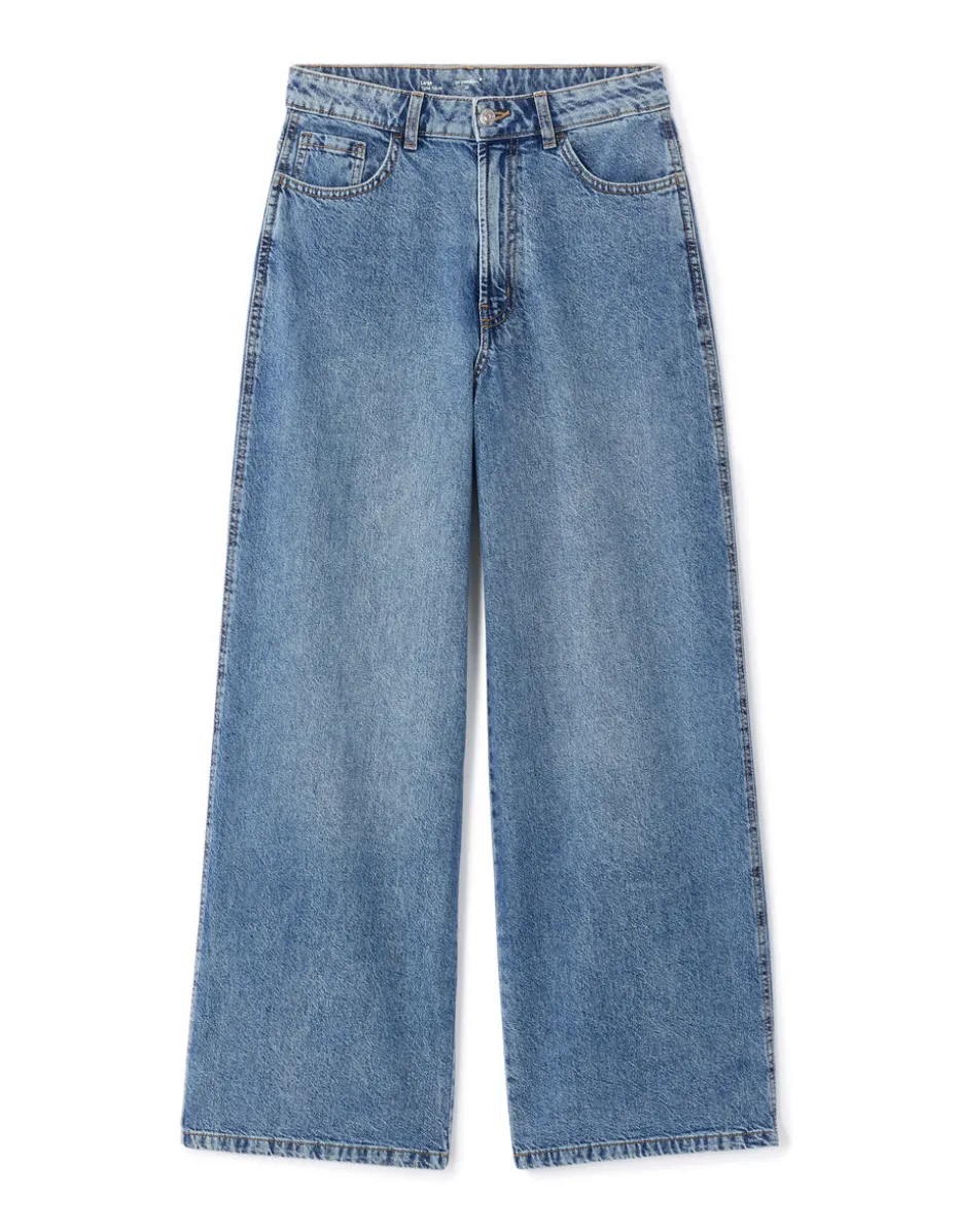 Wijde jeans met hoge taille - blauw