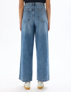 Wijde jeans met hoge taille - blauw