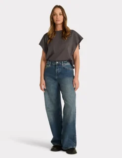 Wijde jeans met hoge taille - blauw