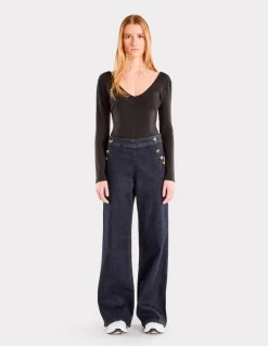 Wijde jeans met hoornen knopen - raw