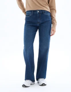 Wijde pijpen jeans hoge taille 3 lengtes - blauw