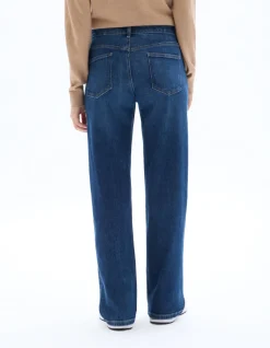 Wijde pijpen jeans hoge taille 3 lengtes - blauw