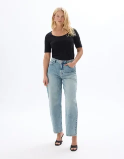 Wijde stonewashed jeans - blauw