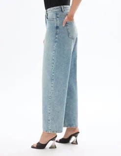 Wijde stonewashed jeans - blauw